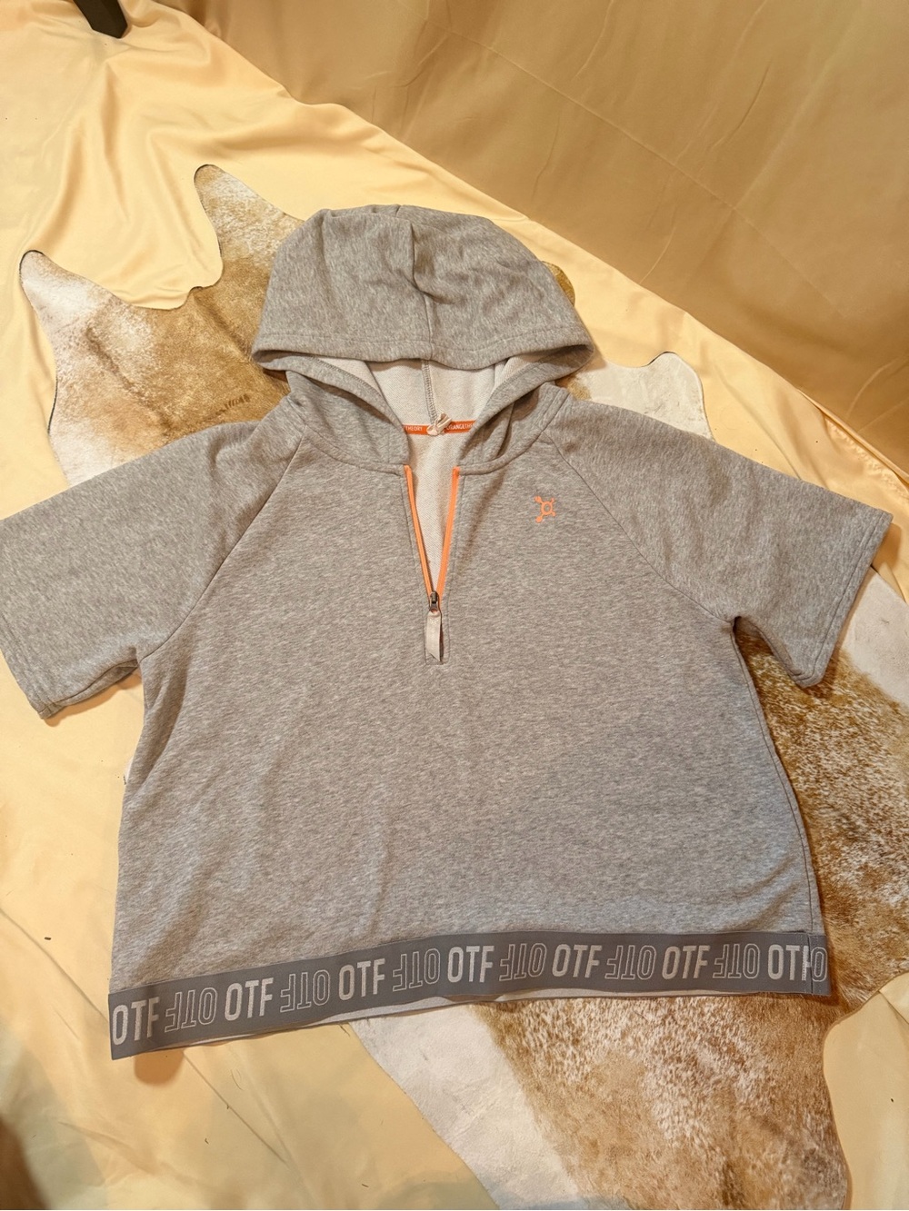 Orangetheory Grey Short-Sleeve Hooded Top with Orange Zip Accents
